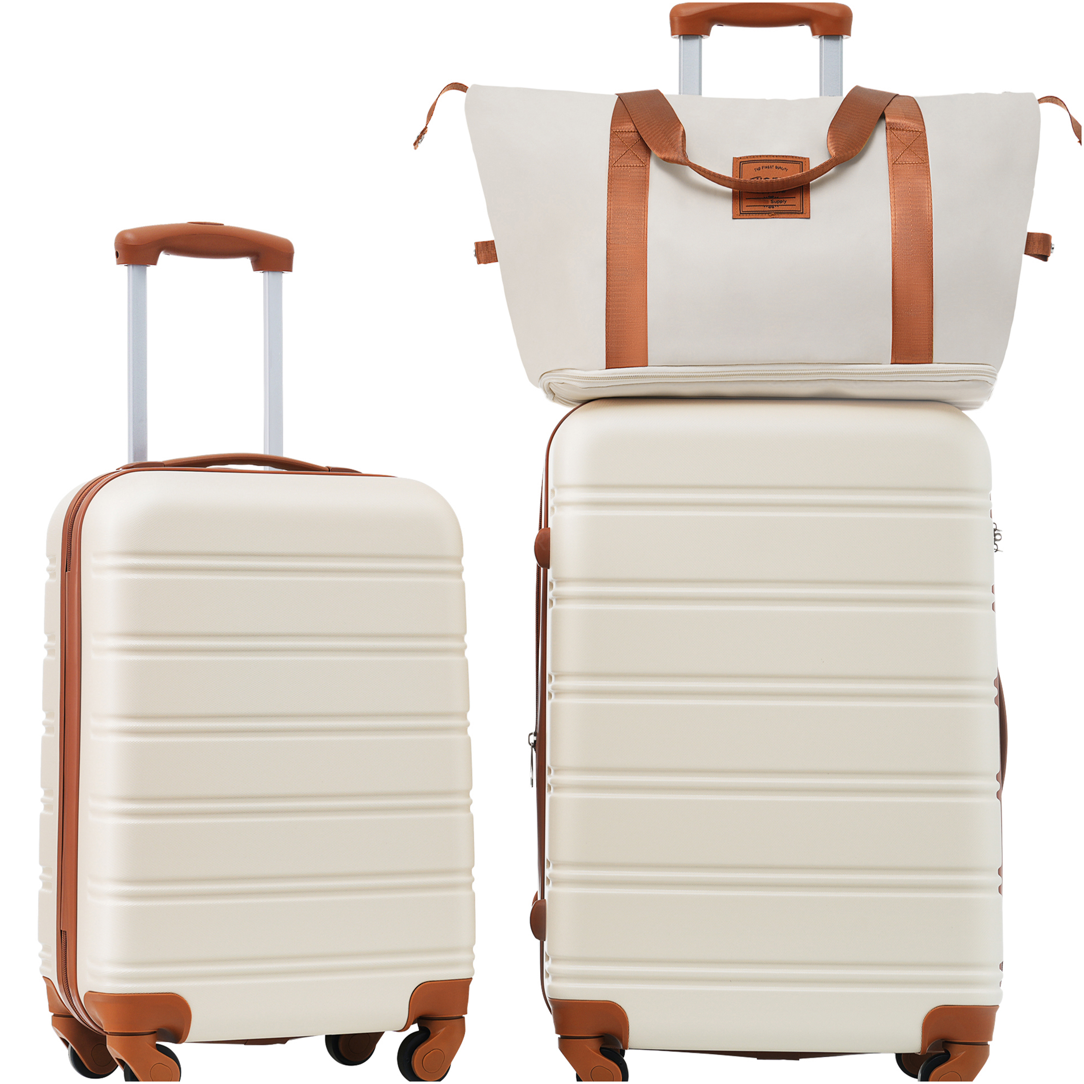 JERFIT Brown & White ABS Hardshell Spinner Luggage Set 2-Piece TSA Lock Lightweight Expandable Suitcases 20" & 24" for Travel