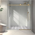 thumbnail image 1 of JERFIT Brushed Gold Frameless Sliding Shower Door with Soft Close, 304 Stainless Steel Pulleys, Nano Easy-Clean & Anti-Explosion Film for Bathroom, 1 of 7