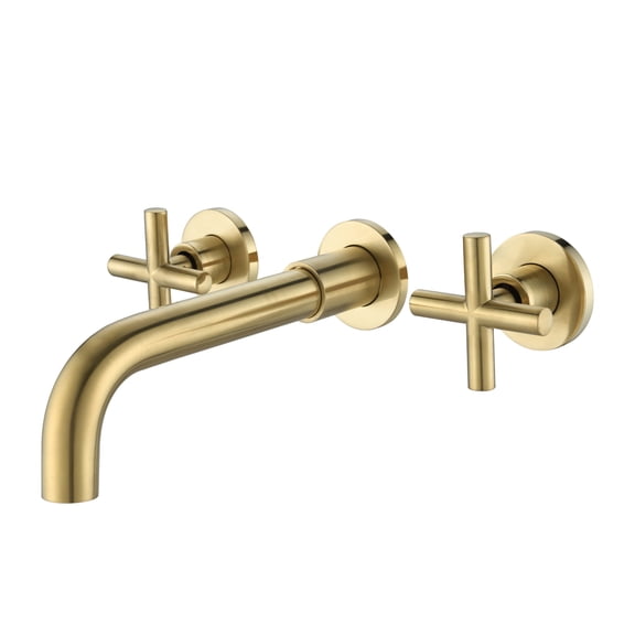JERFIT Brushed Gold Wall Mounted Bathroom Sink Faucet, Solid Brass Single Hole 4 Centerset Vessel Lavatory Tap with Lever Handles