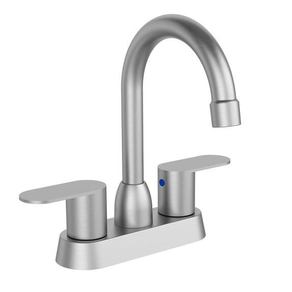 JERFIT Brushed Nickel Bathroom Sink Faucet, 4 inch Centerset 2-Handle Vanity Faucet with 360° Swivel Spout, High Arc Gooseneck Design for Bathroom, RV, Laundry Room