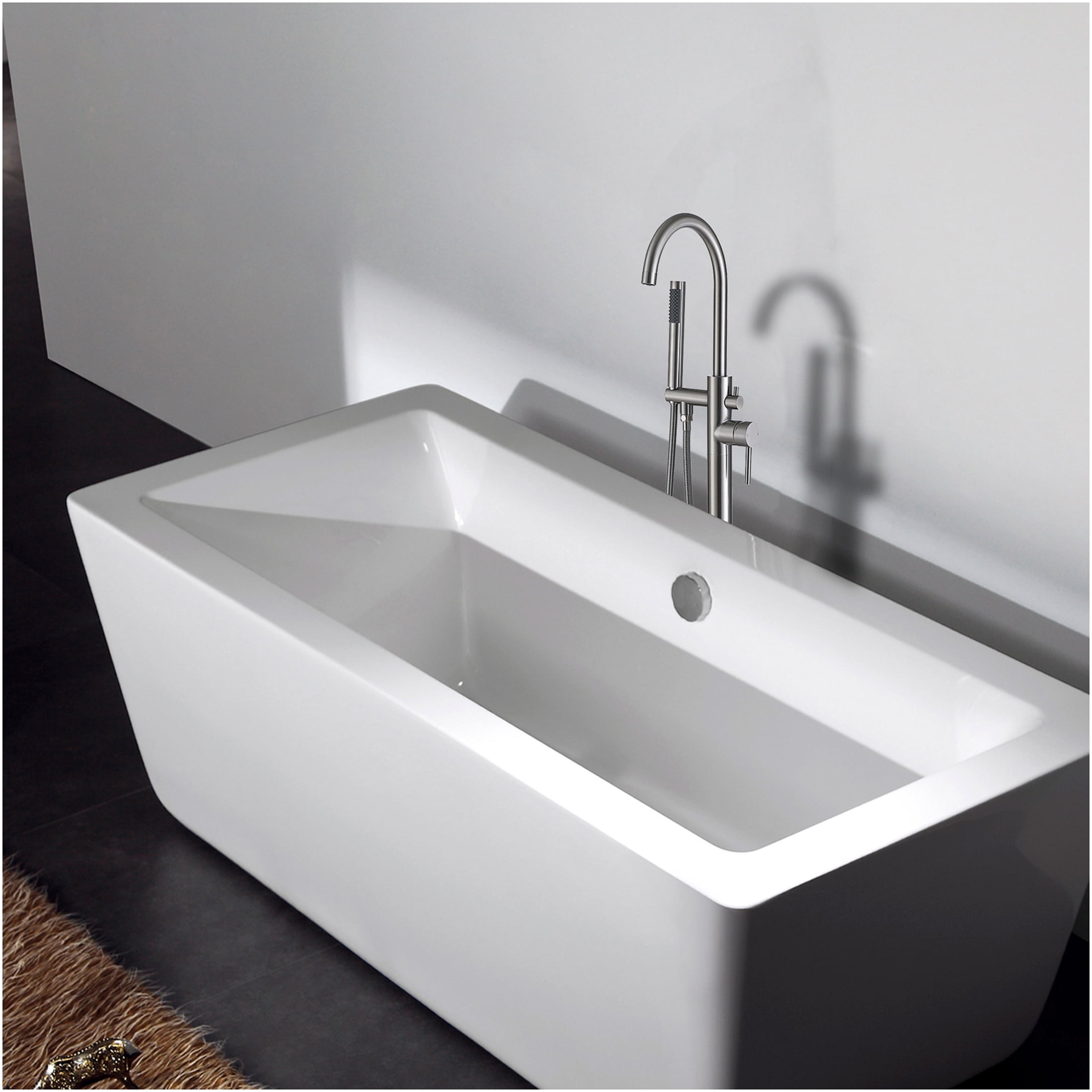JERFIT Brushed Nickel Freestanding Tub Filler with Hand Shower, Modern Bathroom Faucet for Bathtub, 3.9 GPM Flow, Durable Metal Construction