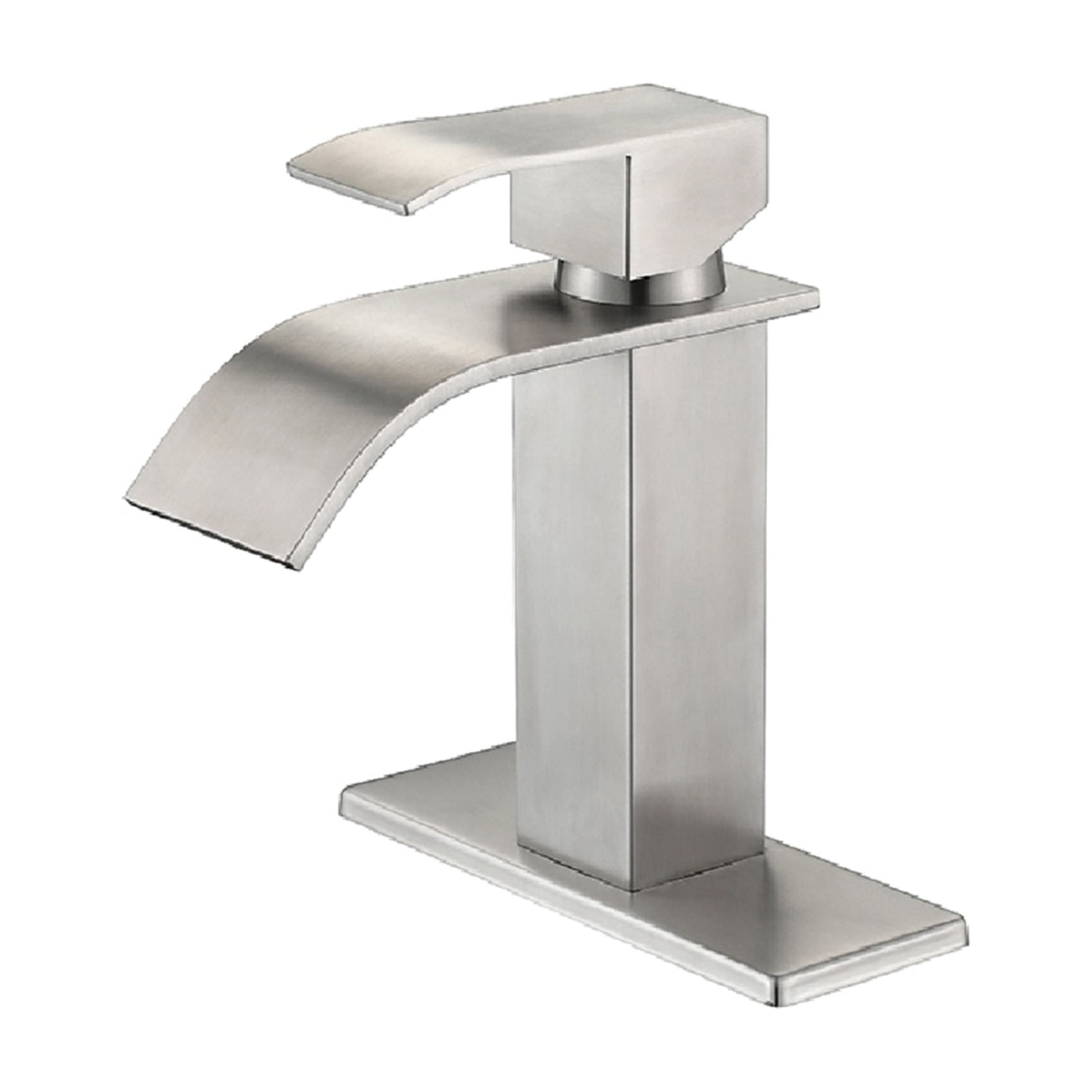 JERFIT Single Handle Waterfall Bathroom Sink Faucet in Brushed Nickel, Modern Vanity Faucet with Easy Installation and Durable Stainless Steel Build