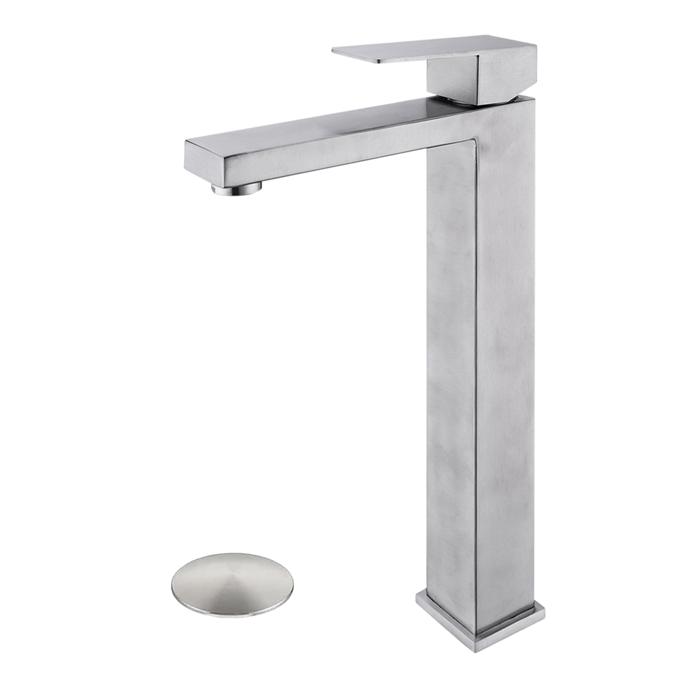 JERFIT Brushed Nickel Single Hole Bathroom Sink Faucet with Pop Up Drain, No-Overflow, Stainless Steel 1-Handle Vessel Lavatory Faucet