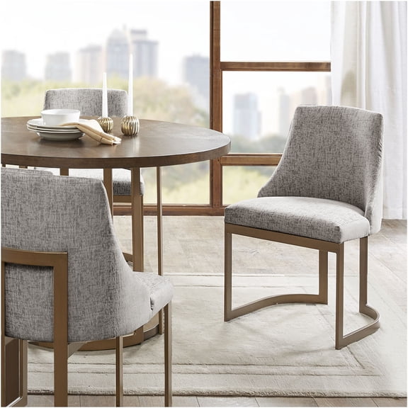 JERFIT Bryce Grey Upholstered Dining Chairs Set of 2, Modern Parson Chairs with Antique Gold Metal Legs for Kitchen Dining Room