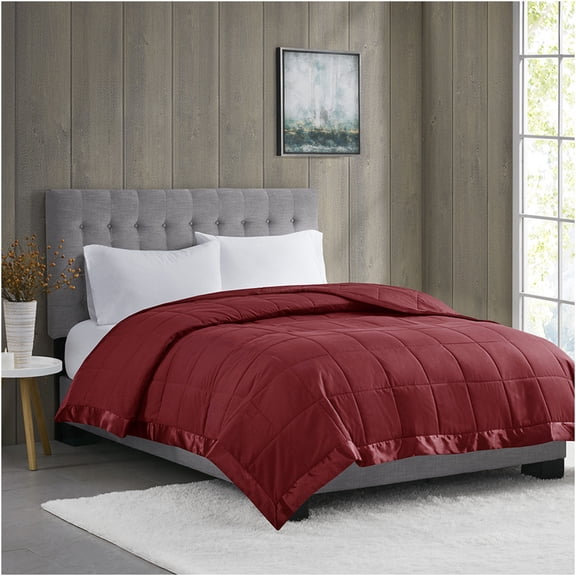 JERFIT Burgundy Lightweight Down Alternative Comforter, Full Queen Size Cooling Blanket with Satin Edge, All Season Hypoallergenic Bedding
