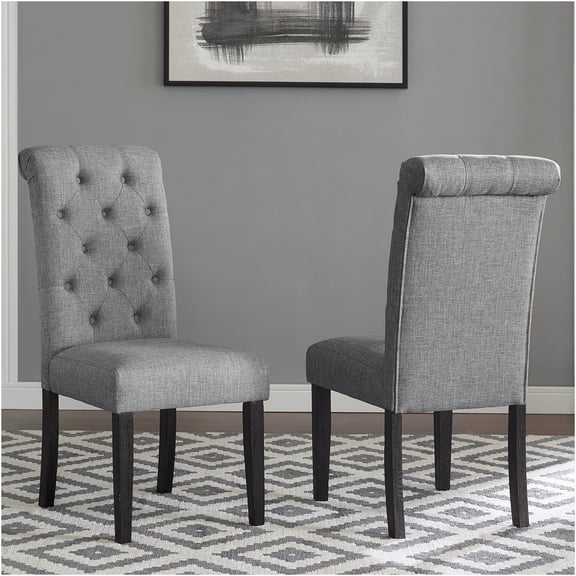 JERFIT Button Tufted Dining Chairs Set of 2, Gray Velvet Upholstered Side Chairs with Solid Wood Legs for Kitchen Dining Room