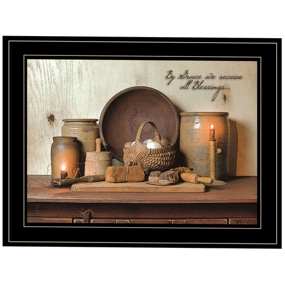 JERFIT "By Grace" Framed Wall Art Print, Modern Multicolor Canvas Picture for Living Room, Bedroom, Bathroom & Farmhouse Decor