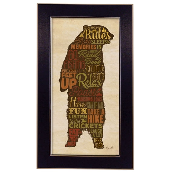 JERFIT Cabin Rules Wall Art Framed Poster, Modern Multicolor Print on Paper, Black Frame Ready to Hang for Living Room Bedroom Decor