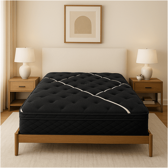 JERFIT California King Hybrid Mattress, Firm Support with Cooling Gel Memory Foam, Individually Wrapped Coils, Motion Isolation, Edge Support, BlackWhite Bed