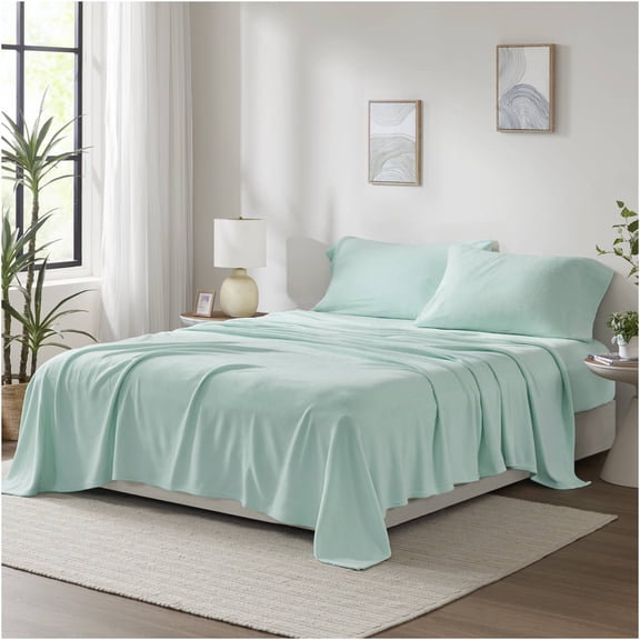 JERFIT California King Sheet Set 4 PC, Ultra Soft Microfleece Bed Sheets, Anti-Pilling & Wrinkle Resistant, Deep Pocket Fits Mattress up to 16", Machine Washable, Aqua Blue