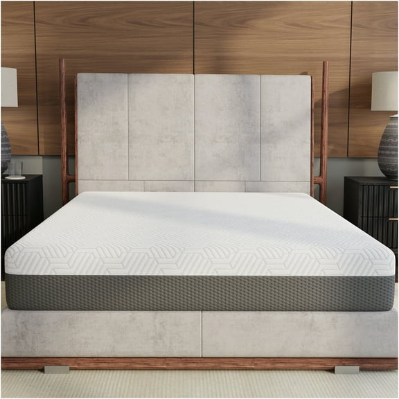 JERFIT California King Size 10 Inch Medium Firm Mattress, Gel Memory Foam Bed Mattress in a Box with Cool Cover, CertiPUR-US Certified, White and Gray