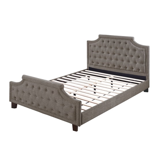 JERFIT California King Upholstered Bed Frame, Modern Button Tufted Fabric Headboard Footboard, No Box Spring Needed, Brown