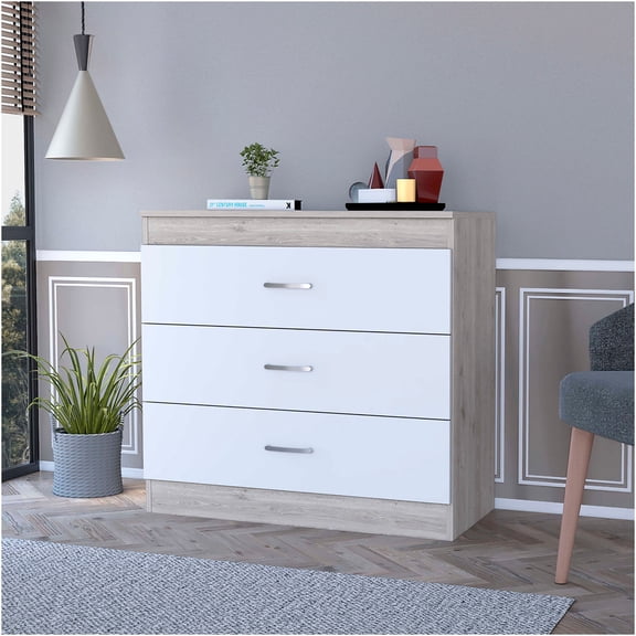 JERFIT Cambridge 3-Drawer Dresser, MDF Engineered Wood Chest of Drawers, Multi-Color Bedroom Storage Organizer