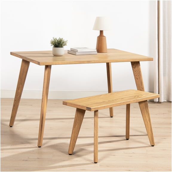 JERFIT Capri Solid Wood Bench for Dining Room, Mid-Century Modern Entryway or Bedroom Seat, Sturdy Red Oak Construction, Natural Brown Finish