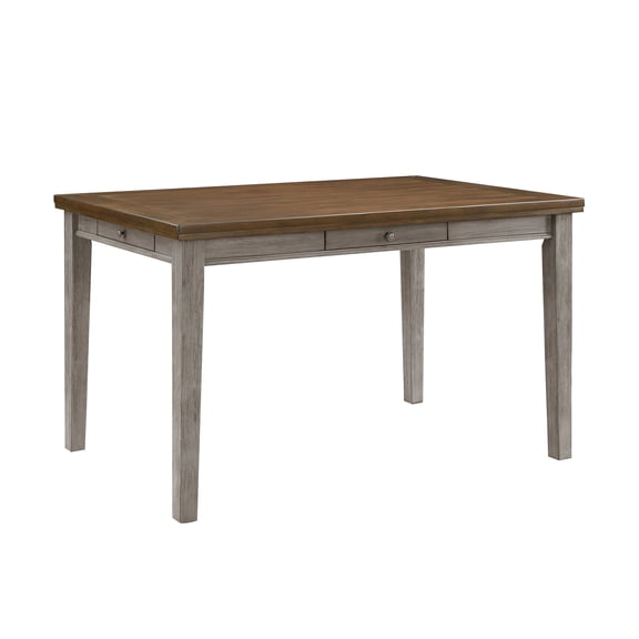 JERFIT Casual Dining Table with Drawers, 2-Tone Cherry Gray Finish Counter Height Kitchen Table, Traditional Rectangular Table for 6