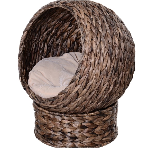 JERFIT Cat Hammock Bed Swing Chair with Cushion, Elevated Rattan Wicker Hanging Basket for Indoor Cats, Gray Pet Bed House