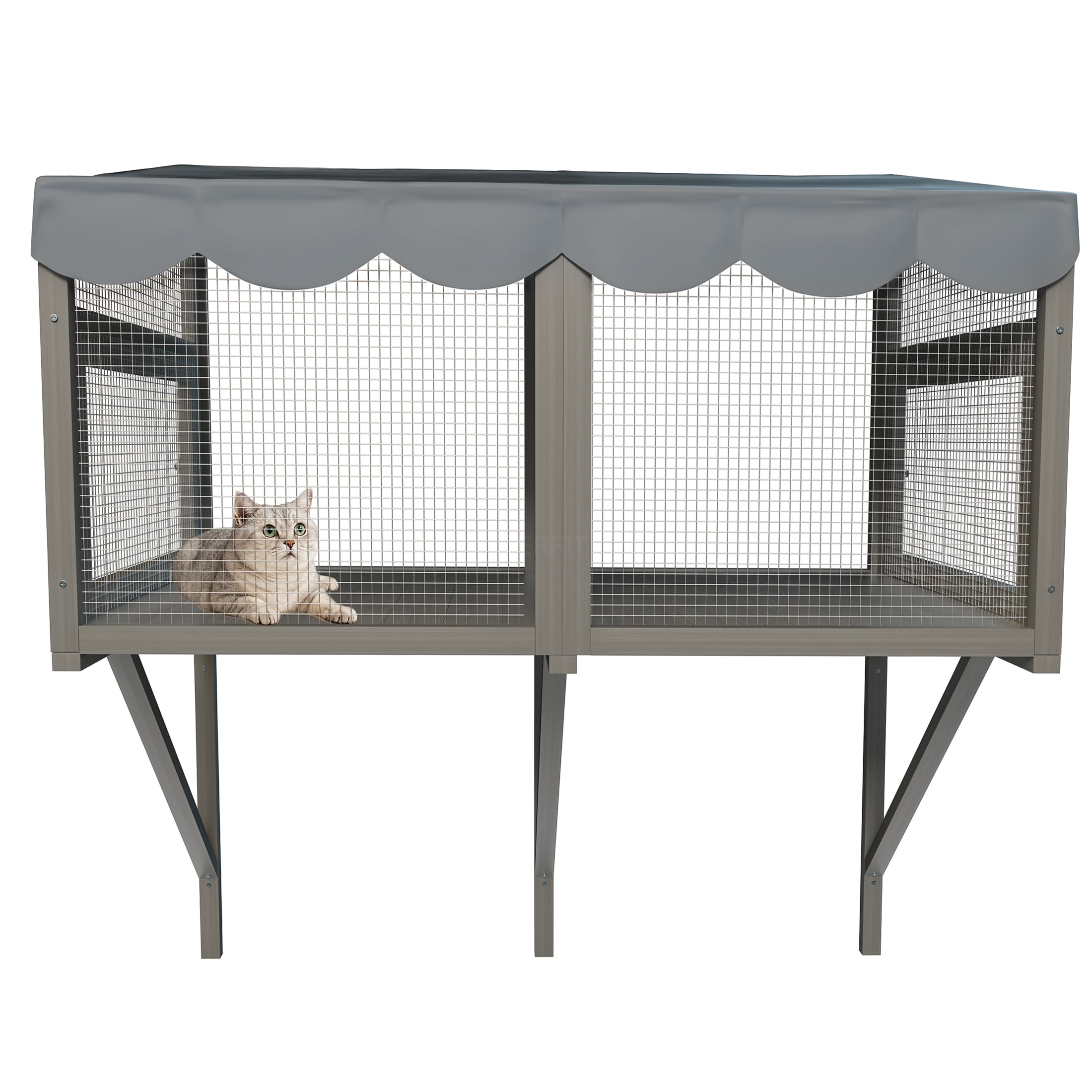 JERFIT Cat Window Enclosure Box, Gray Wooden Catio Perch for Indoor Cats, Expandable Outdoor Haven with Weather-Resistant Roof, Secure Wall Mount