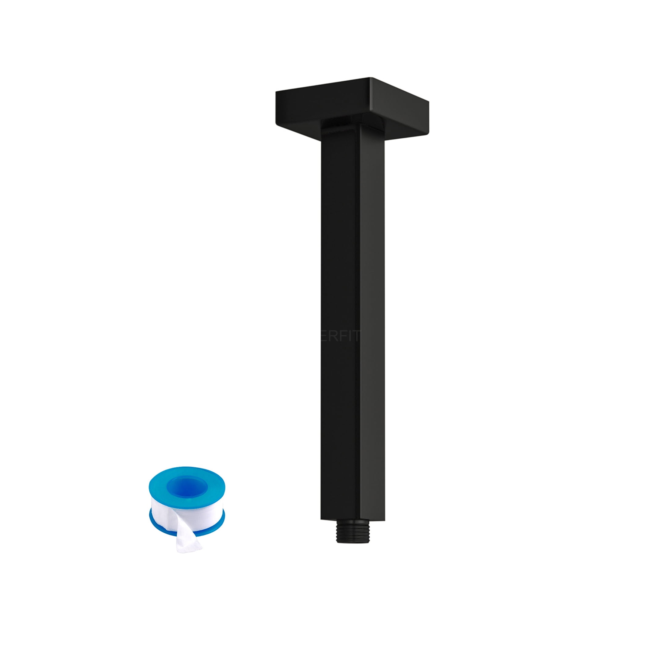 JERFIT Ceiling Shower Arm 8 inch, Matte Black Rain Shower Head Extension Pipe with Flange, SUS304 Stainless Steel, 1/2" NPT Thread, Tool-Free Installation for Modern Bathroom