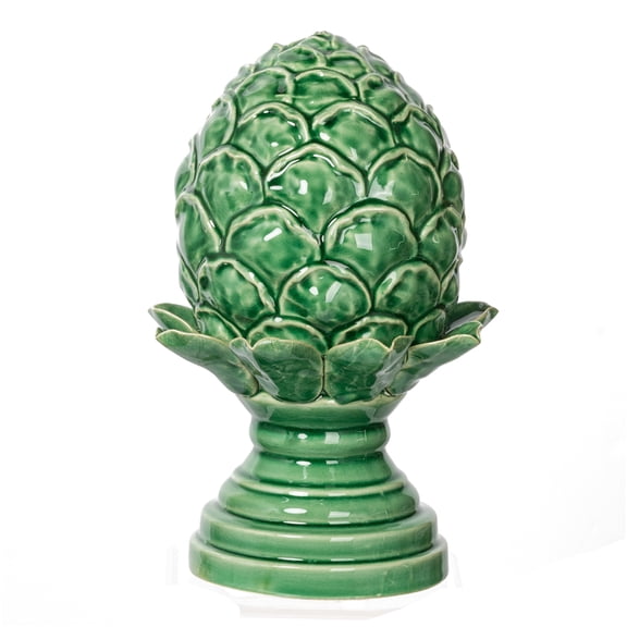 JERFIT Ceramic Artichoke Decor, Vintage Green Table Centerpiece for Kitchen Dining Room, Artificial Blooming Floral Accent Statue
