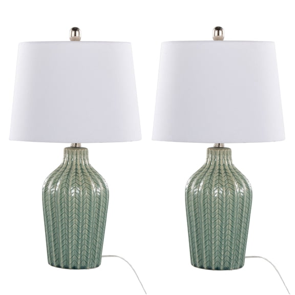 JERFIT Ceramic Table Lamp Set of 2, Modern Sage Green Crackle Finish with White Linen Drum Shade, 3-Way Touch Control for Living Room Bedroom Office