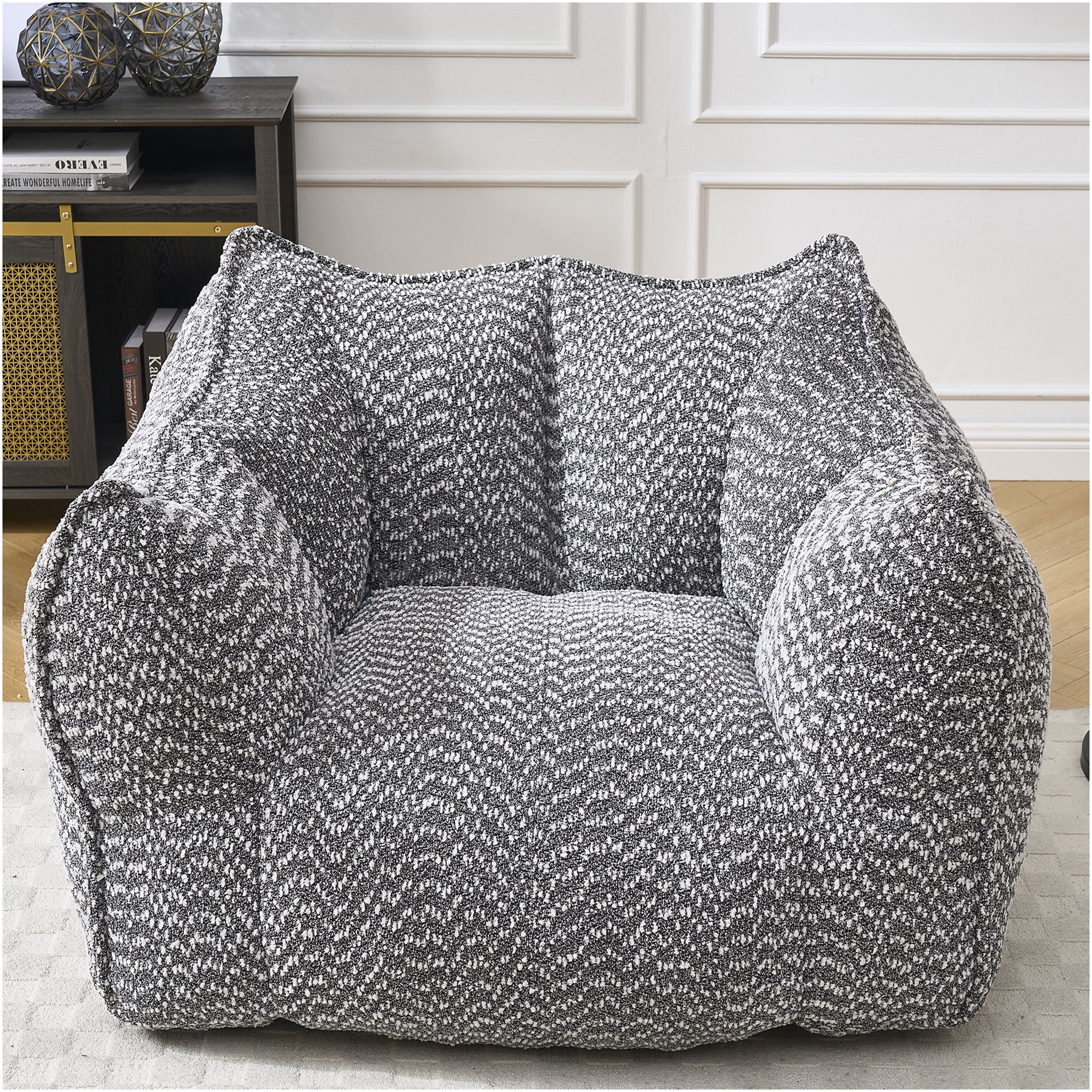 JERFIT Chenille Bean Bag Chair for Adults, Oversized Square Gaming Chair with High Resilience Foam, Comfy Armrests & Handle for Living Room, Bedroom, TV Watching, Reading - Grey