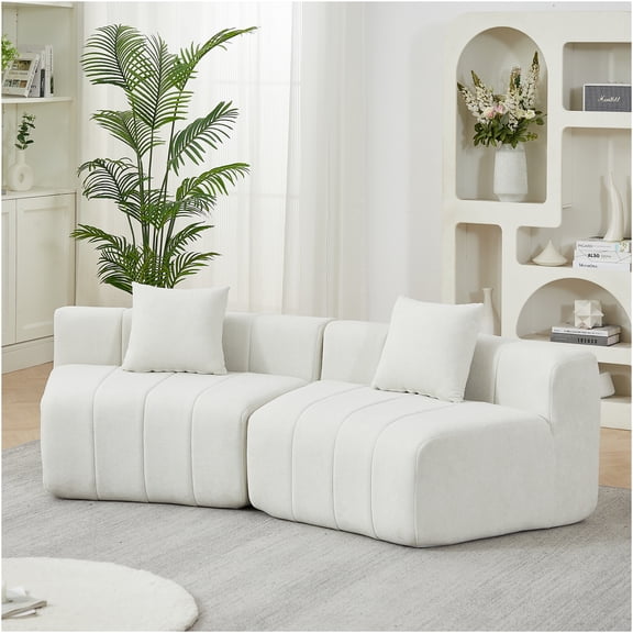 JERFIT Chenille Curved Sectional Sofa with Pillows, Beige Semi Circular Couch for Living Room, No Assembly Required, Foam Seat