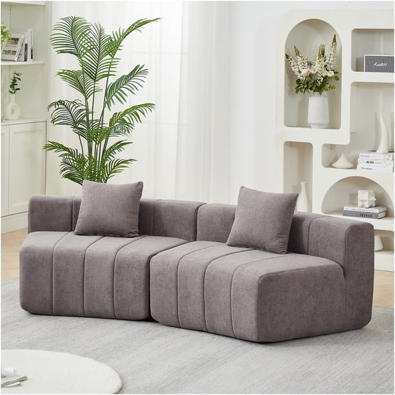 JERFIT Chenille Curved Sectional Sofa with Pillows, Modular Semi Circular Couch for Living Room, Grey
