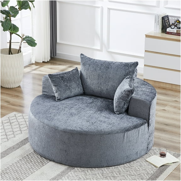 JERFIT Chenille Sofa Chair for Living Room, No Assembly Required Fluffy Sleeper Chair with Pillow, Comfortable Lounge Chair for Bedroom, Reading Nook, Dorm