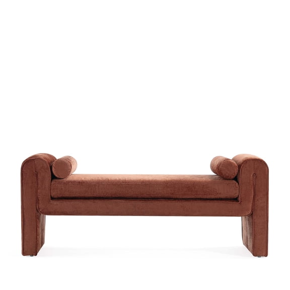 JERFIT Chenille Upholstered Accent Bench with Pillows, Fully Assembled Sofa Bench for Living Room, Bedroom, Entryway, Terracotta