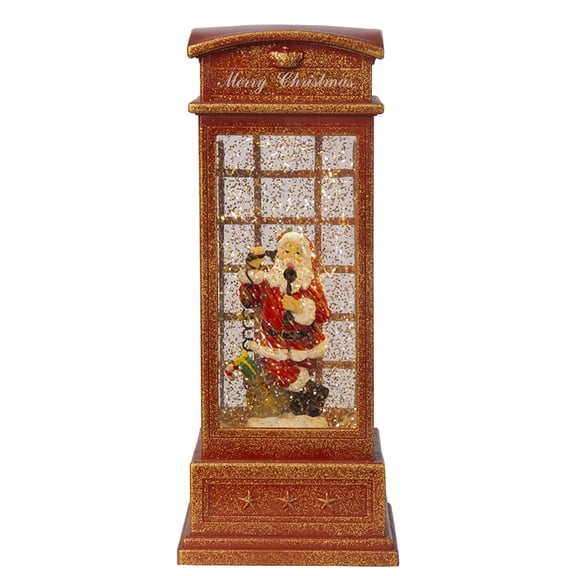 JERFIT Christmas Spinning Santa Phone Booth Lighted Water Globe, Battery Operated Tabletop Holiday Decoration for Home, Festival Gift
