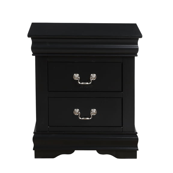 JERFIT Classic 2-Drawer Nightstand, Traditional Bedside Table with Brushed Nickel Handles, Black Wood Bedroom Furniture for Small Spaces