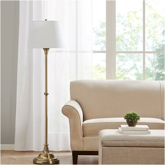 JERFIT Classic Antique Bronze Iron Floor Lamp with Empire Shade, Plug-In LED Standing Lamp for Living Room, Bedroom, Study