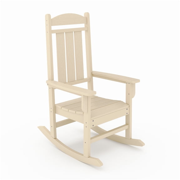 JERFIT Classic Beige HDPE Porch Rocking Chair for Outdoor, Patio & Garden - All-Weather Resistant Poly Lumber Rocker with Stainless Steel Hardware