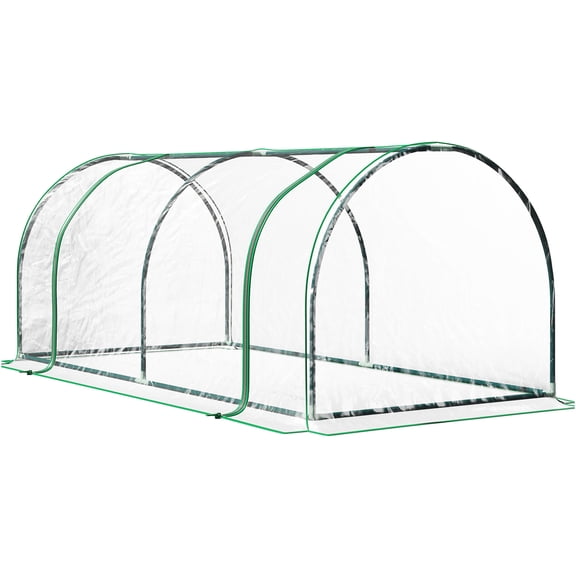 JERFIT Clear PVC & Steel Frame Mini Greenhouse, 4 Zippered Doors, Portable Cold Frame for Plant Protection, Easy Assembly Outdoor Garden Cloche