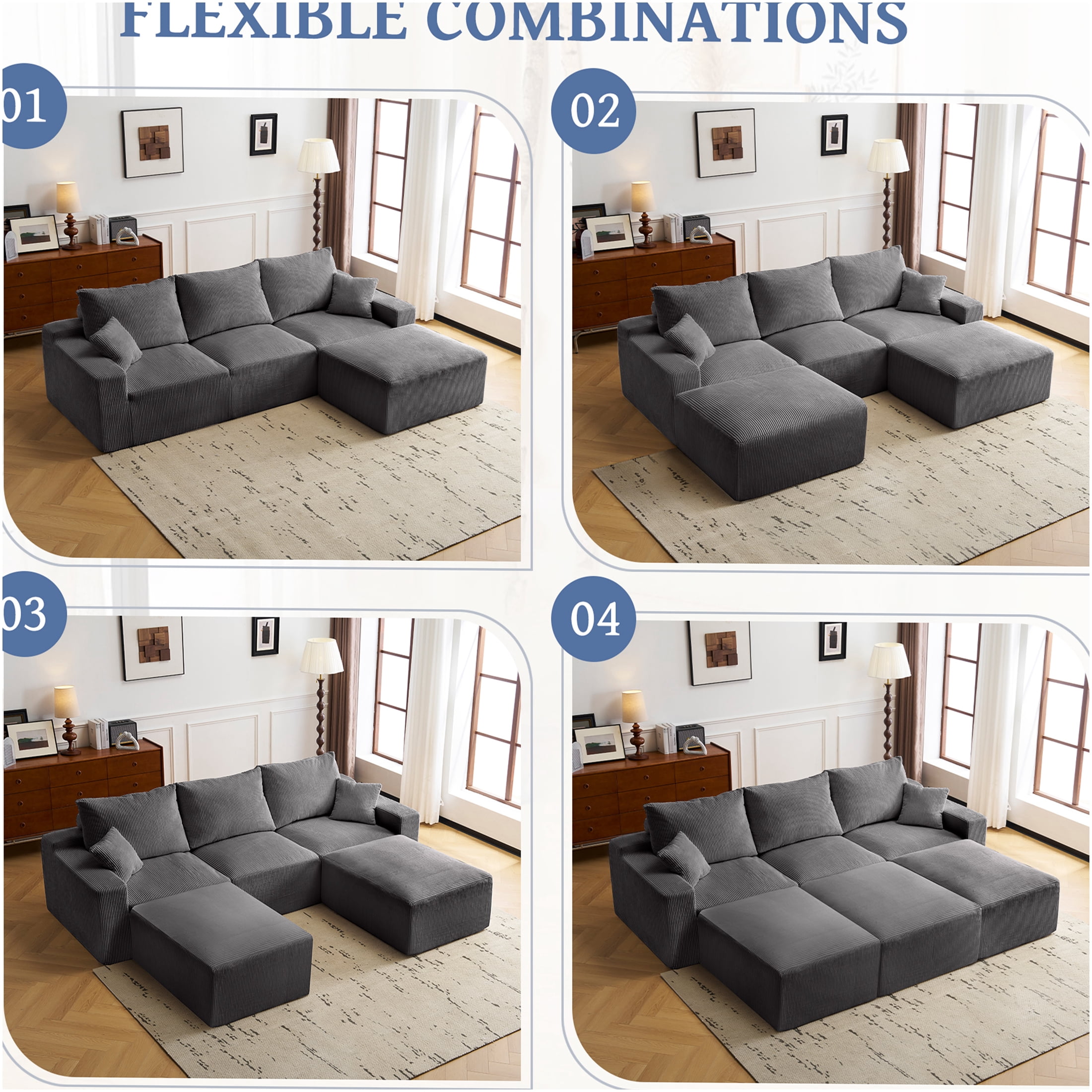 JERFIT Cloud Couch 3-Seater L-Shaped Sectional Sofa with Chaise, Plush ...