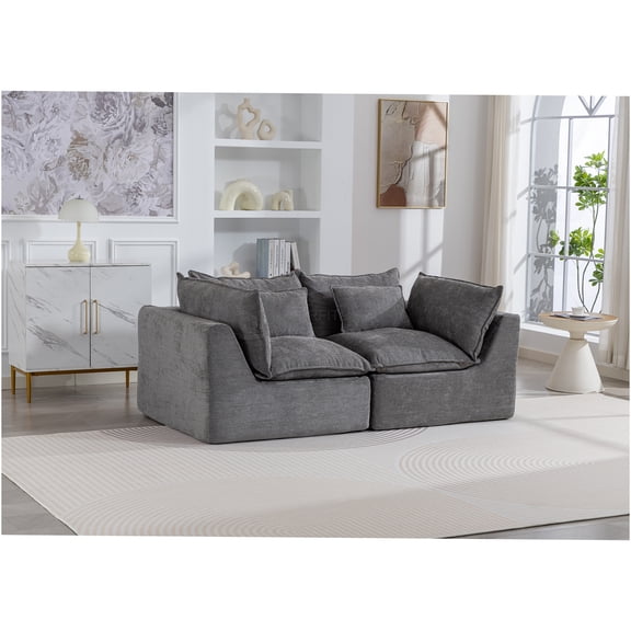 JERFIT Cloud Couch Modular Sectional Sofa 2-Seater, Oversized Deep Seat Comfy Velvet Sofa for Living Room, Antique Grey