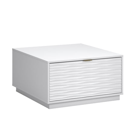 JERFIT Coastal Style Coffee Table with 2 Drawers, White Engineered Wood Sofa Table with Gold Hardware, Compact Living Room End Table with Storage