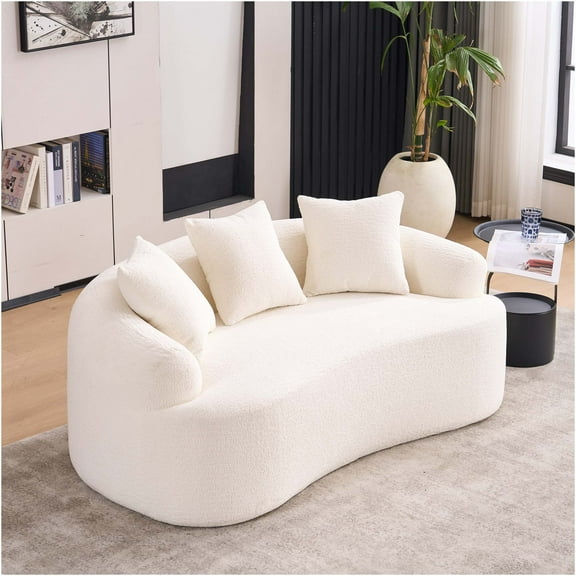 JERFIT Compact Loveseat Sofa with Pillows, Curved Chenille Fabric Small Apartment Couch for Living Room, Bedroom, No Assembly Required