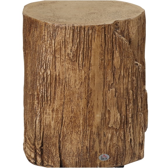 JERFIT Concrete Tree Stump End Table, Natural Wood Grain Side Table Stool for Indoor Outdoor Use, 17 Inch Round Accent Table with High Weight Capacity