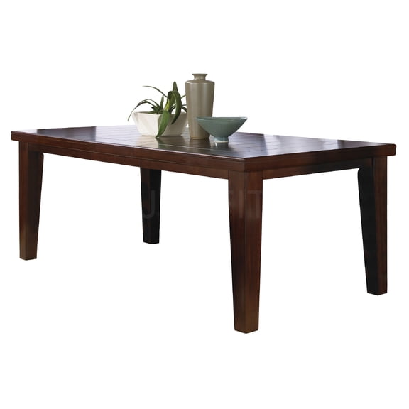 JERFIT Contemporary Expandable Dining Table with 18" Leaf, Solid Wood Brown Rectangular Kitchen Table with Tapered Block Feet