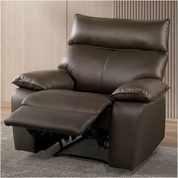 JERFIT Contemporary Manual Recliner Chair with Pillow Top Arms, Leather Match Upholstery, and Durable Engineered Wood Frame for Living Room