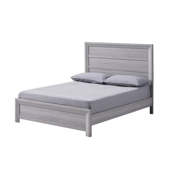 JERFIT Contemporary Queen Size Bed with Panel Headboard, Gray Wood Platform Bed Frame for Modern Rustic Bedroom