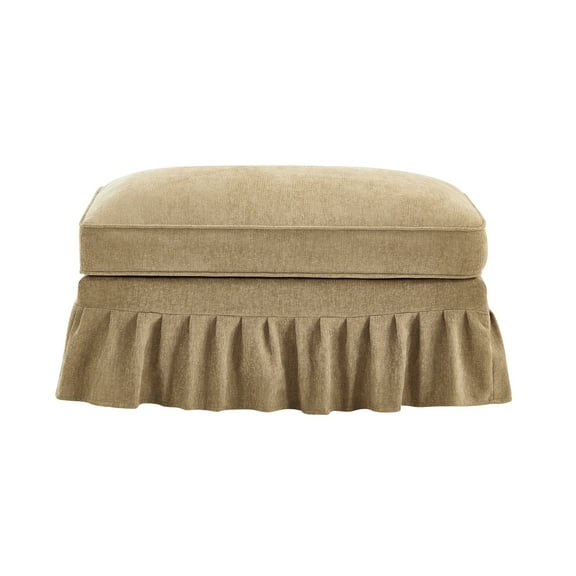 JERFIT Convertible Ottoman with Removable Ruffle Skirt, Light Coffee Chenille Accent Stool for Living Room, Multi-Functional Footrest Storage Bench