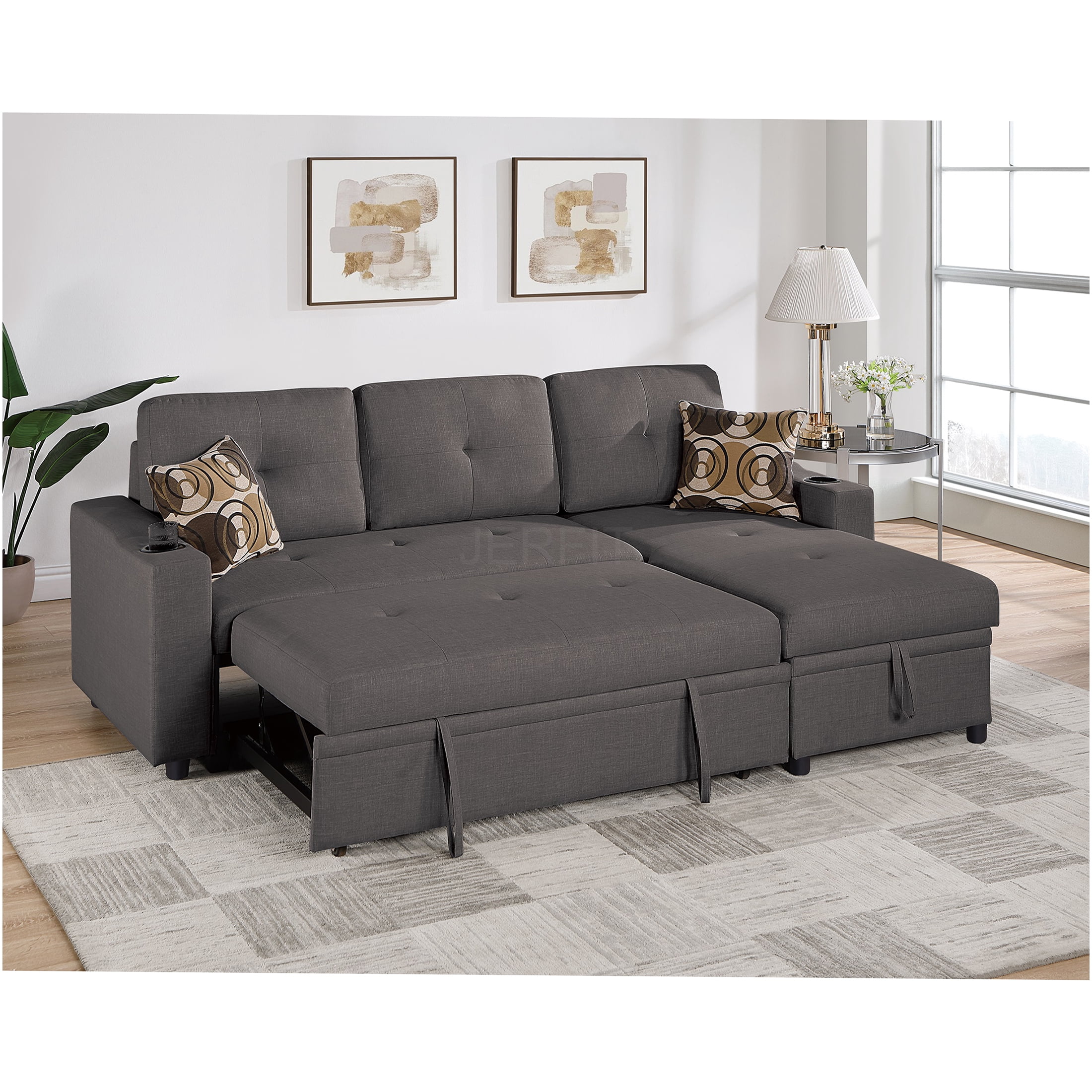 JERFIT Convertible Sectional Sofa Bed with Storage Chaise, Reversible L ...