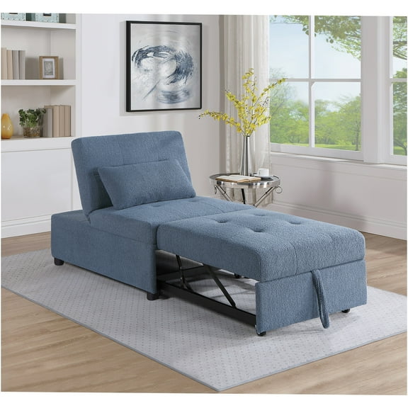 JERFIT Convertible Sleeper Sofa Chair, Pull-Out Bed, Plush Sherpa Fabric, Modern Armless Design with Accent Pillow, Blue Gray