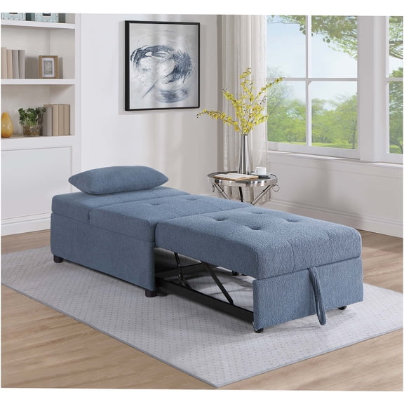 JERFIT Convertible Sofa Bed Chair with Pull-Out Sleeper, Adjustable Backrest, Plush Sherpa Upholstery in Blue Gray for Living Room, Apartment, Dorm