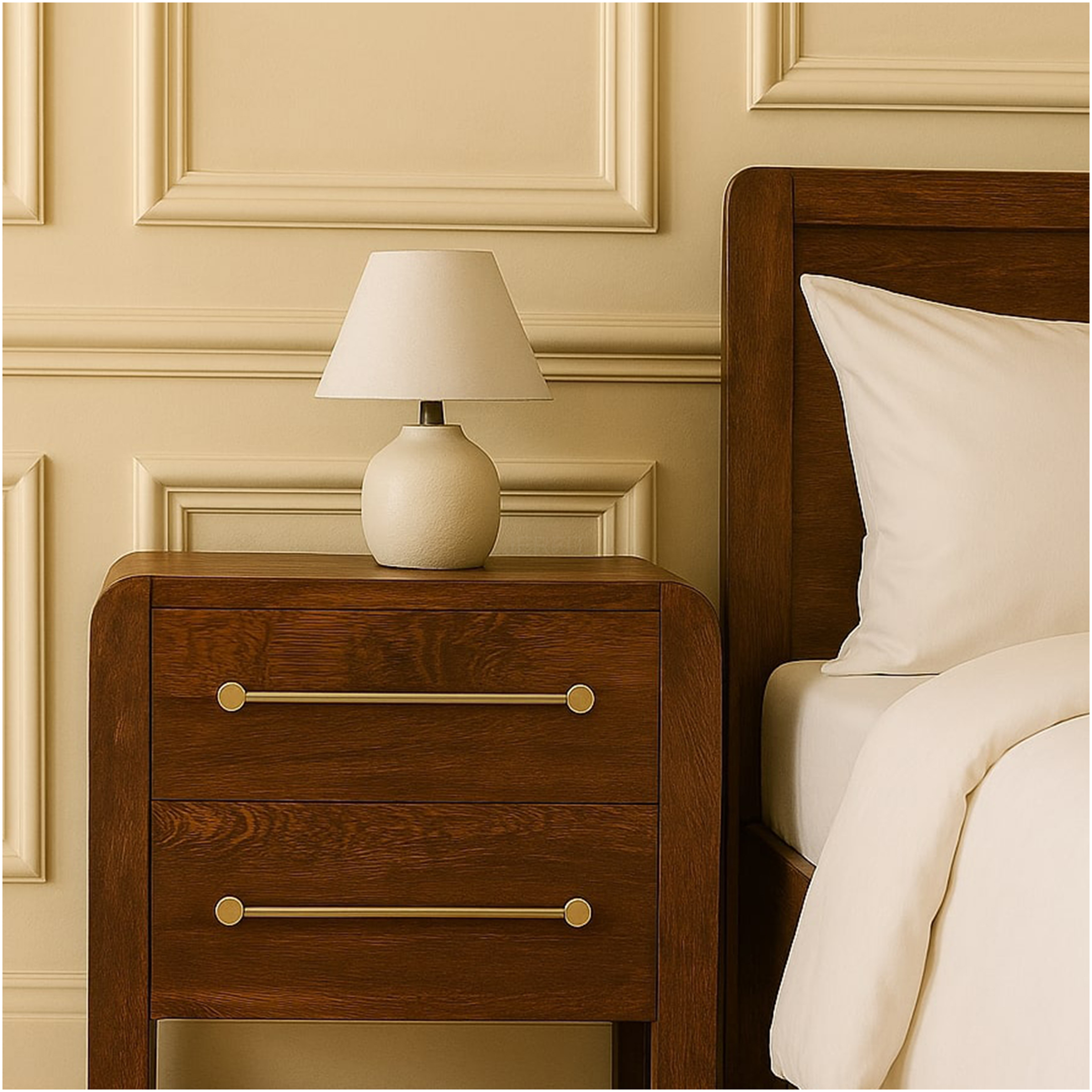 JERFIT Copenhagen Modern Nightstand with 2 Drawers, Solid Wood Bedside ...