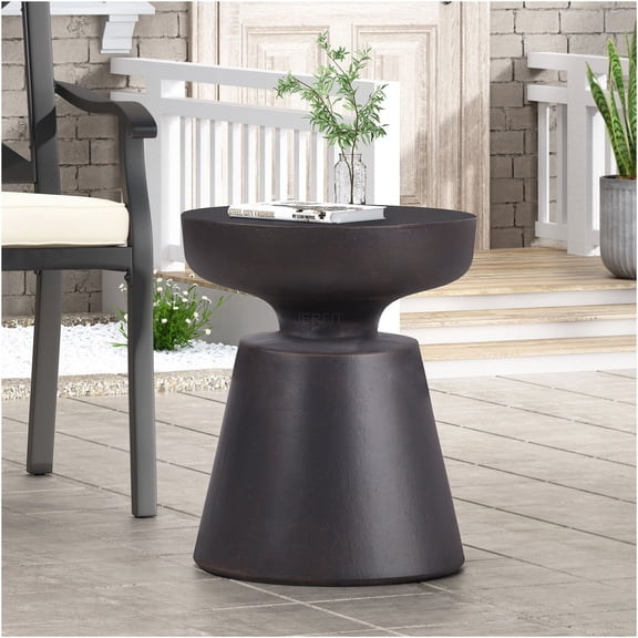 JERFIT Copper Modern Lightweight Concrete Outdoor Side Table, Patio End Table with Pedestal Base for Garden, Pool, Living Room