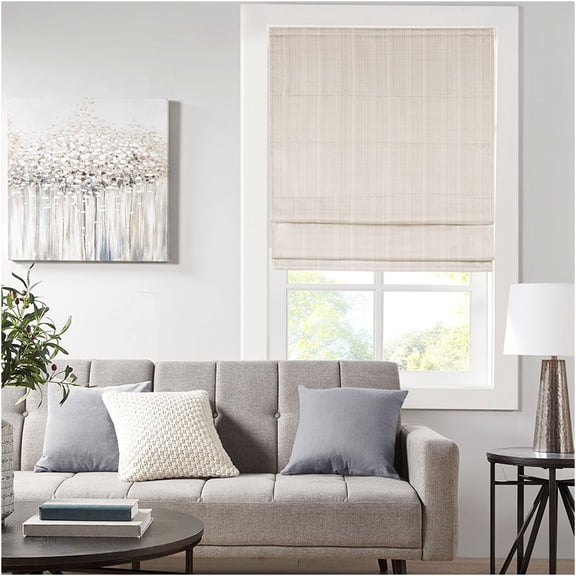 JERFIT Cordless Roman Shade 34x64 Inch, Basket Weave Textured Room Darkening Window Blinds, Thermal Insulated Blackout Window Shade for Bedroom, Ivory Polyester Fabric, Inside or Outside Mount