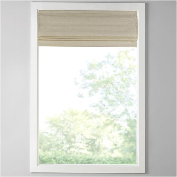 JERFIT Cordless Roman Shade for Windows, Taupe Textured Faux Silk, Room Darkening & Energy Efficient, Inside/Outside Mount, 35" x 64"